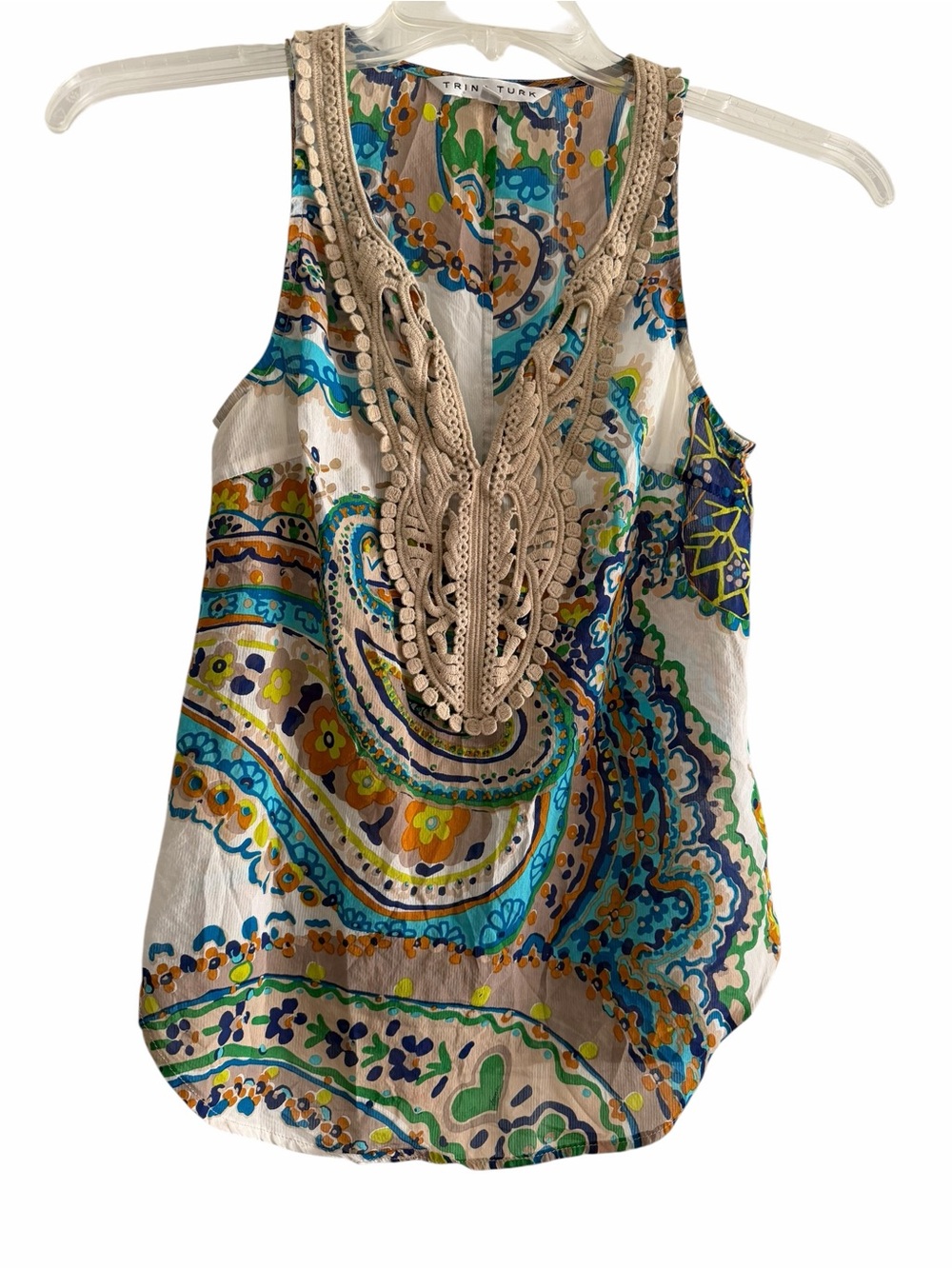 Trina Turk Cream Paisley Crochet-Trim Sleeveless Camisole